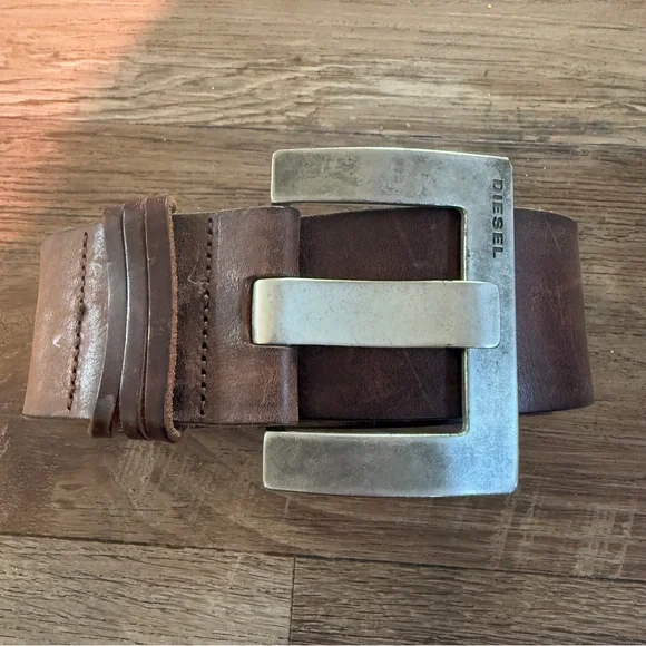 Diesel Brown leather silver buckle belt 34 - Picture 1 of 9